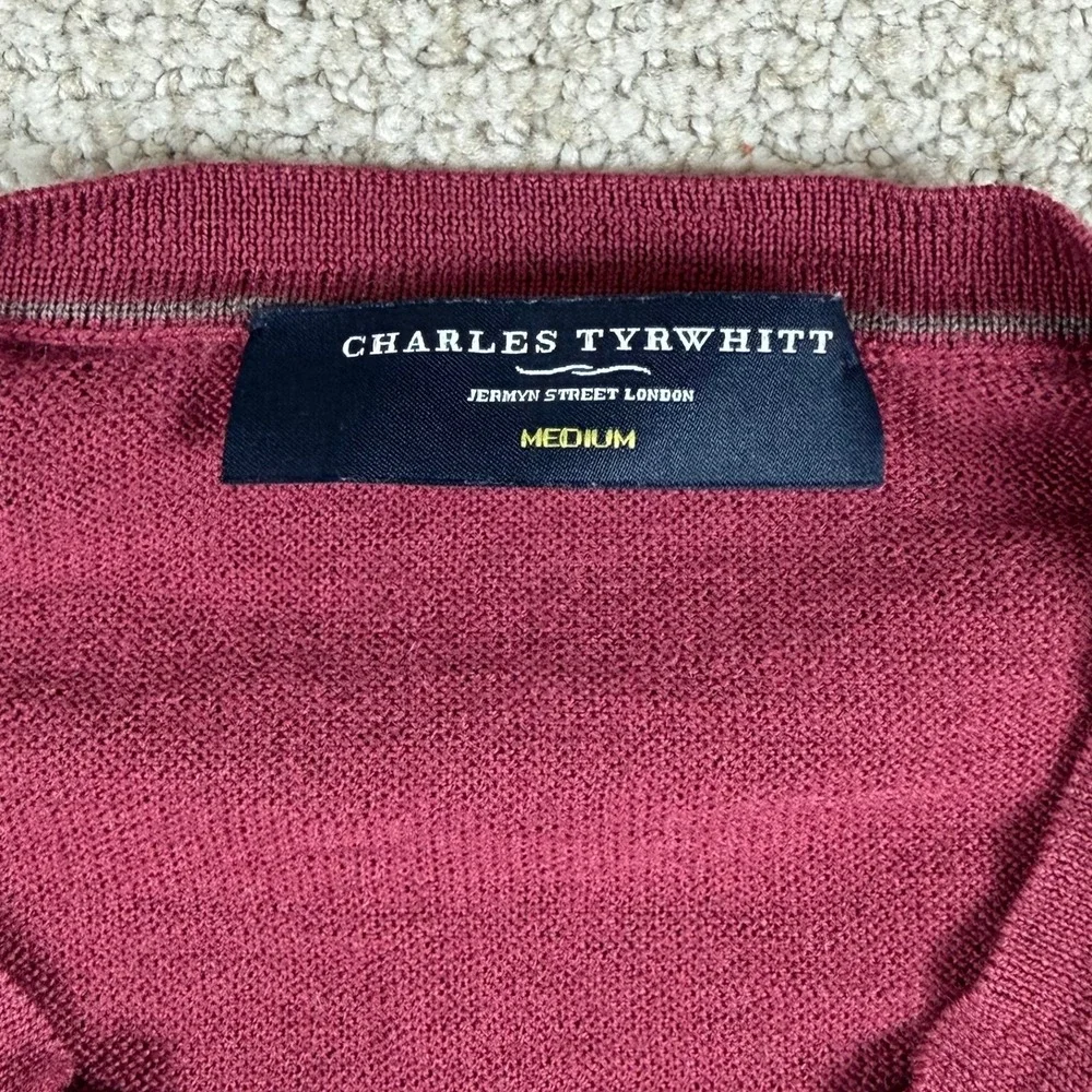 Charles Tyrwhitt Mens Medium Burgundy Extra Fine Merino Wool Crew Neck Sweater